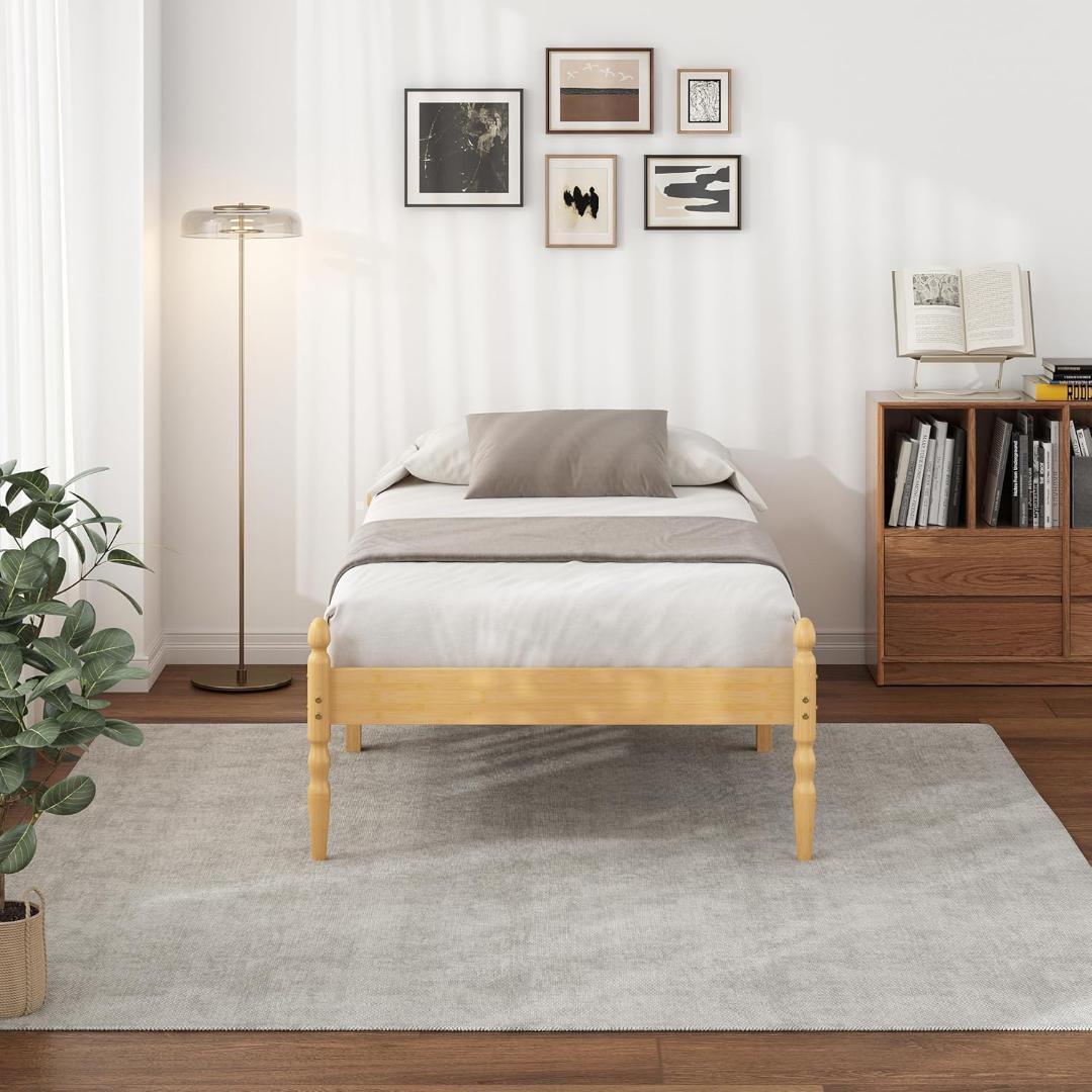 竹製ベッドフレーム　スチールすのこ シングル