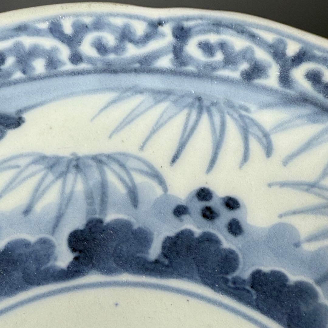 古伊万里　染付竹林蛸唐草文七寸皿　六枚　大明成化年製　名品　江戸中期　古美術