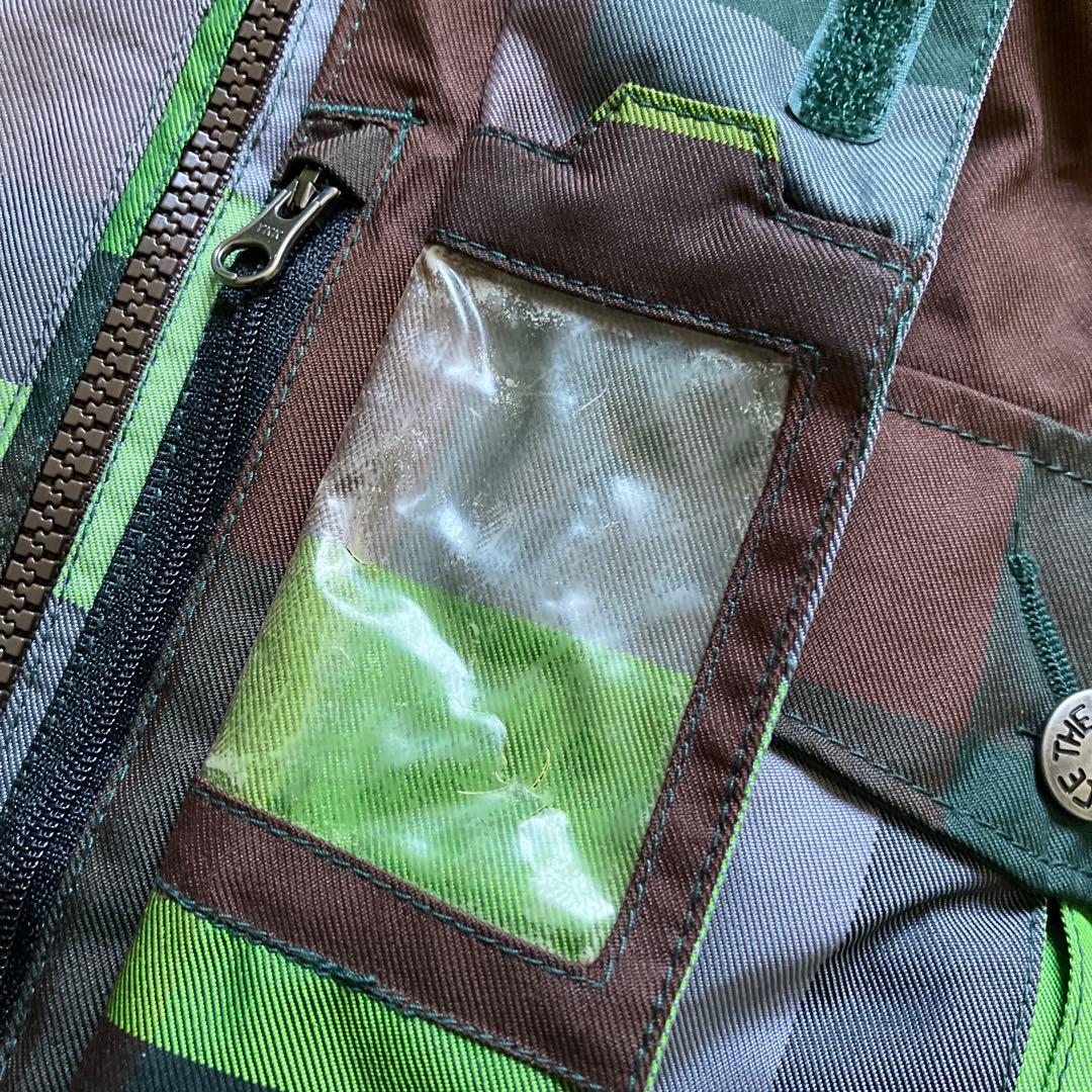 ノースフェイス スノーウェア ジャケットグリーン×ブラウン 裏地総柄 Lサイズ