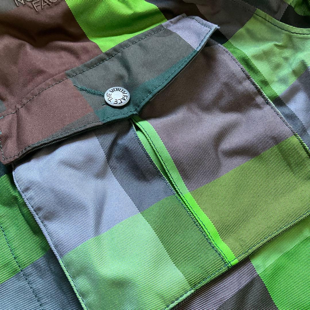 ノースフェイス スノーウェア ジャケットグリーン×ブラウン 裏地総柄 Lサイズ