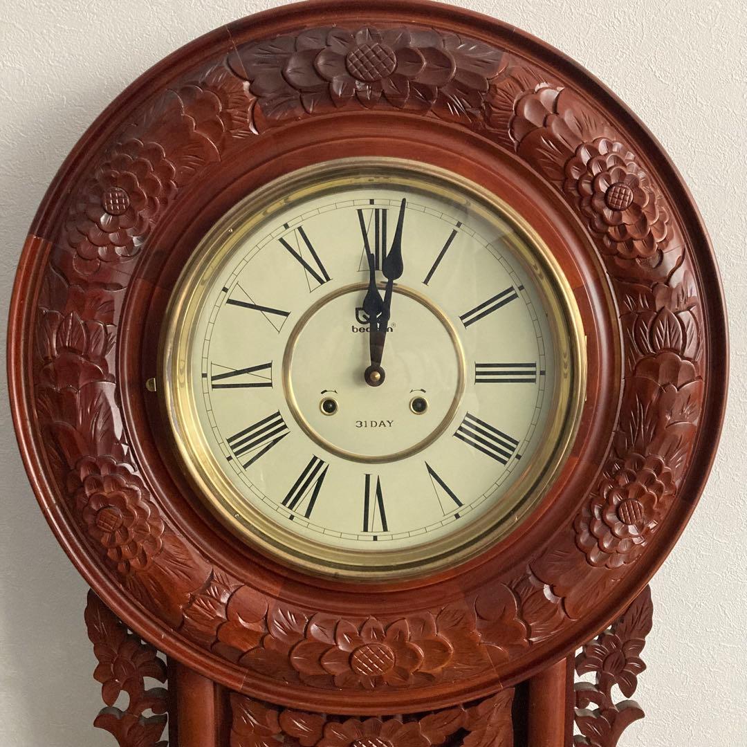 beacon 掛時計 木製 ボンボン ゼンマイ式 木彫 特大 126㎝ 貴重