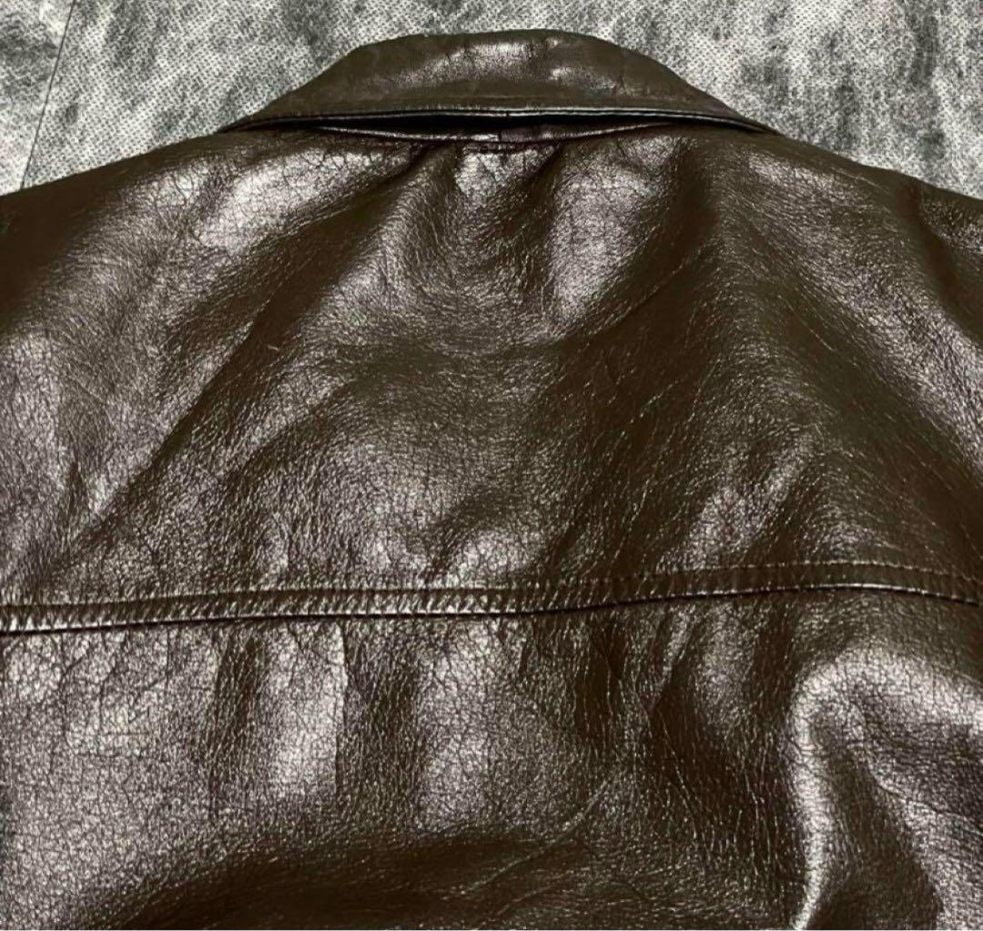 ヴィンテージ レザージャケット ダークブラウン　牛革　短丈