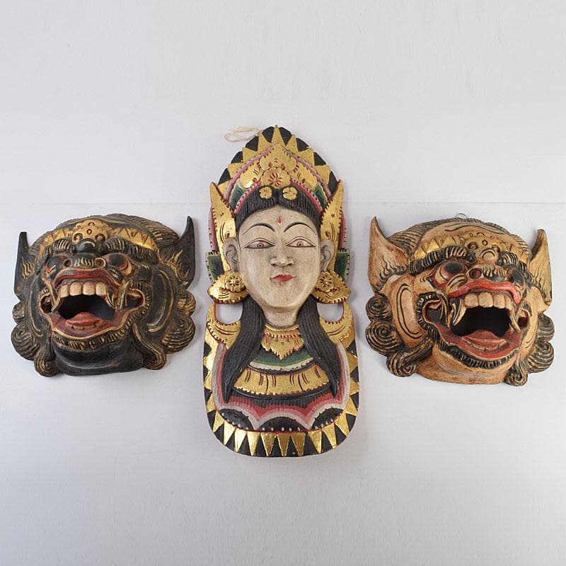 バリ島　インドネシア　彩色木彫　面　マスク　3点まとめて　N　R9428B