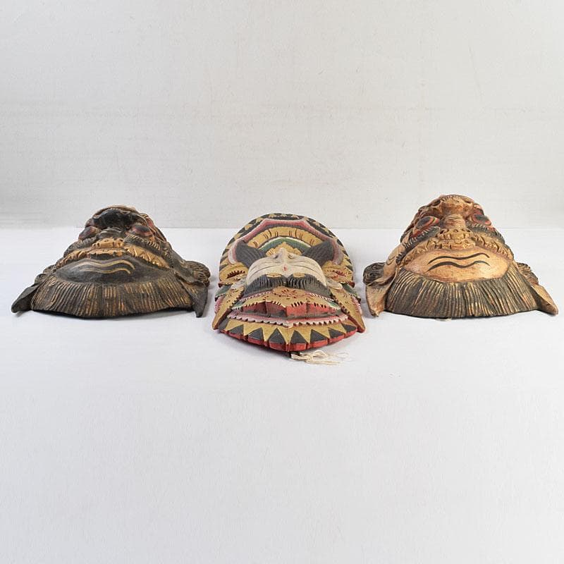 バリ島　インドネシア　彩色木彫　面　マスク　3点まとめて　N　R9428B