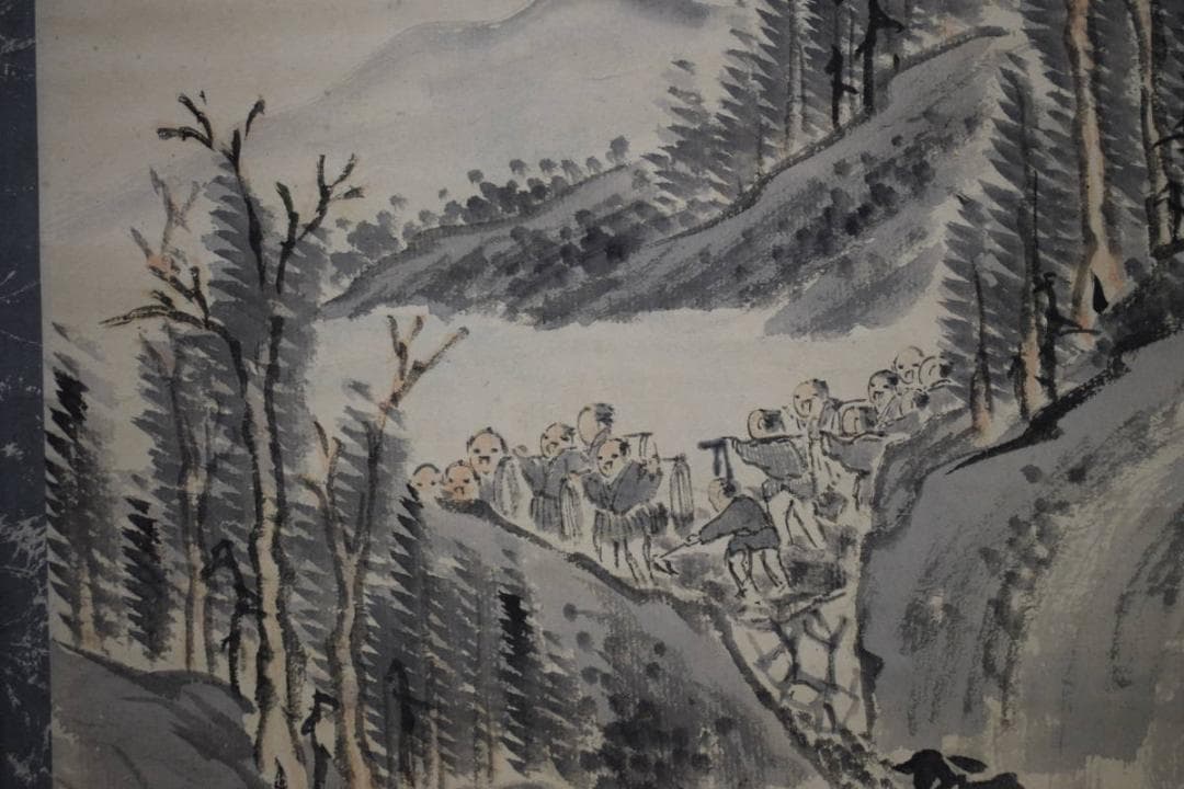 真作/叟山/菅田大池修築之絵/武士絵/布袋屋掛軸HH-889