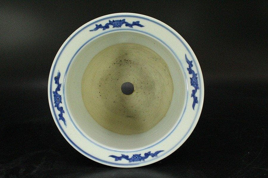 中国美術 青花 纏枝蓮花紋 花盆 盆盤 景徳鎮製 款 N813