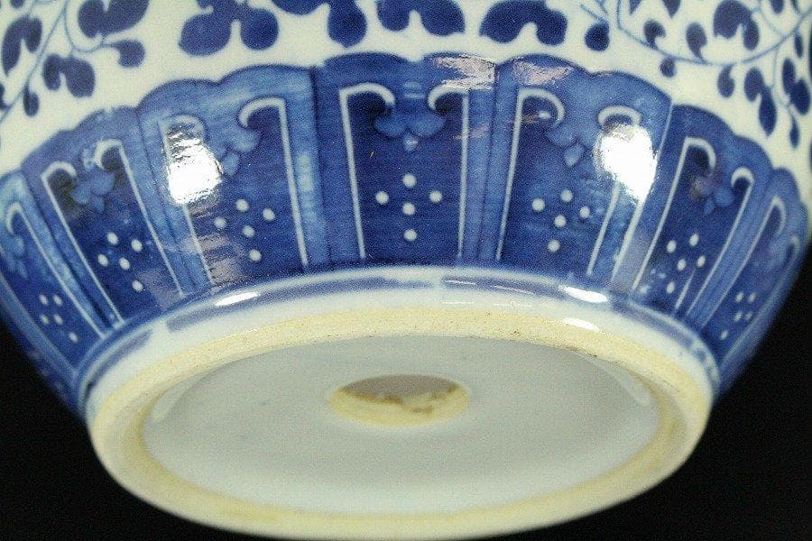 中国美術 青花 纏枝蓮花紋 花盆 盆盤 景徳鎮製 款 N813