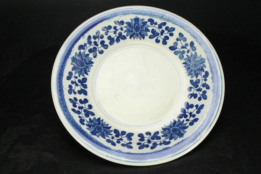 中国美術 青花 纏枝蓮花紋 花盆 盆盤 景徳鎮製 款 N813