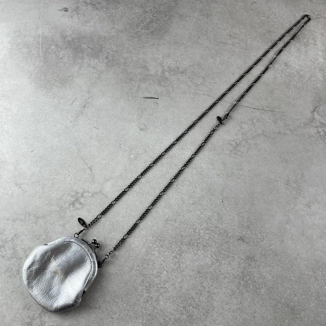 美品◎ディスコードヨウジヤマモト がま口ショルダーストラップ付き シルバー