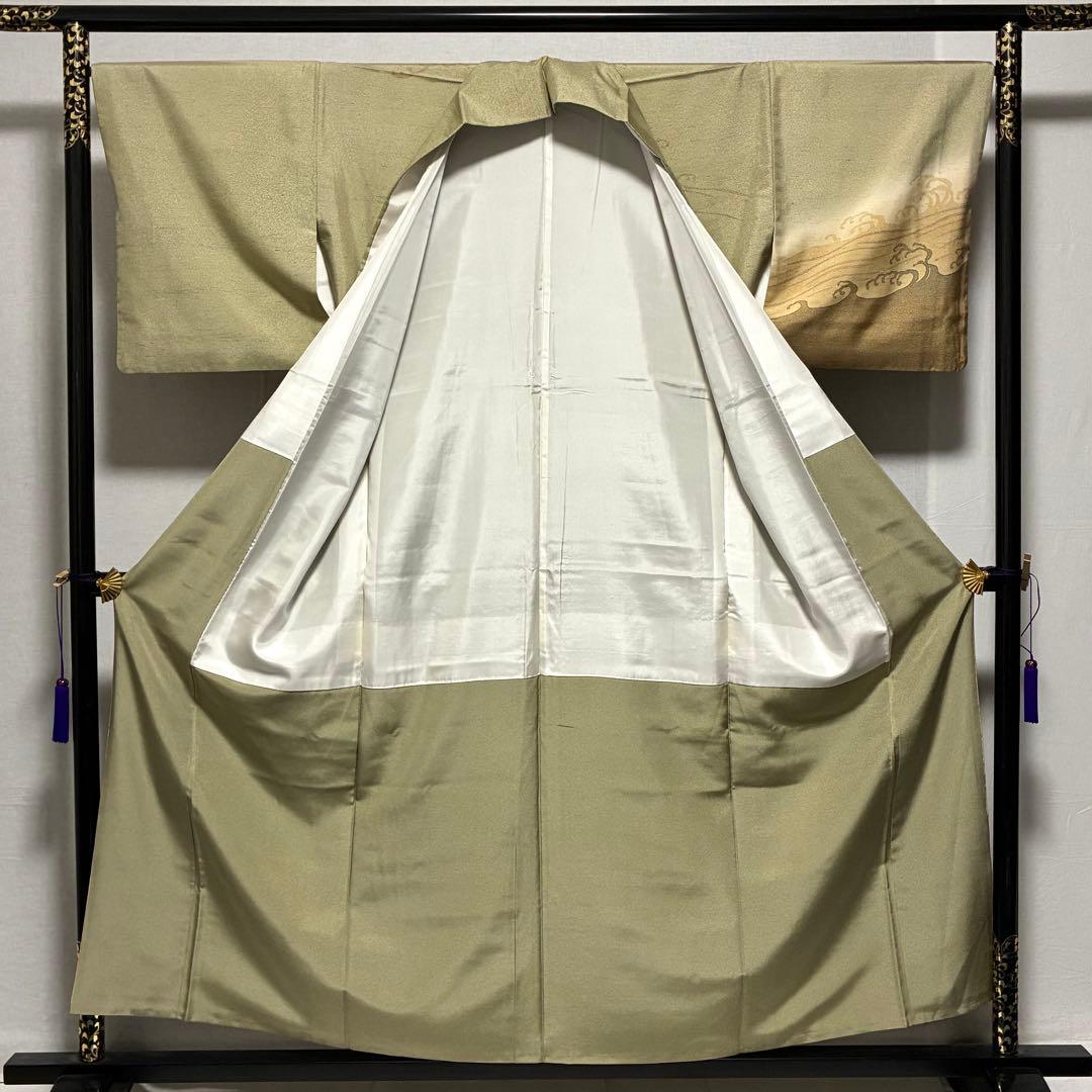 D38 訪問着 牛首紬 荒波 正絹 着物 袷 極美品