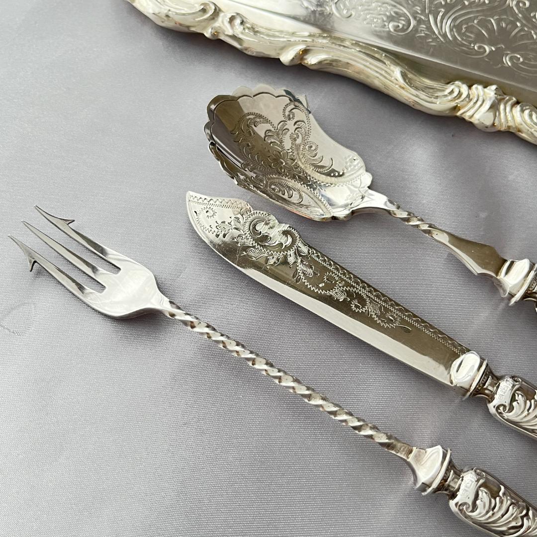 【英国】【純銀ハンドル】プレザーブスプーン / ピクルスフォーク /バターナイフ