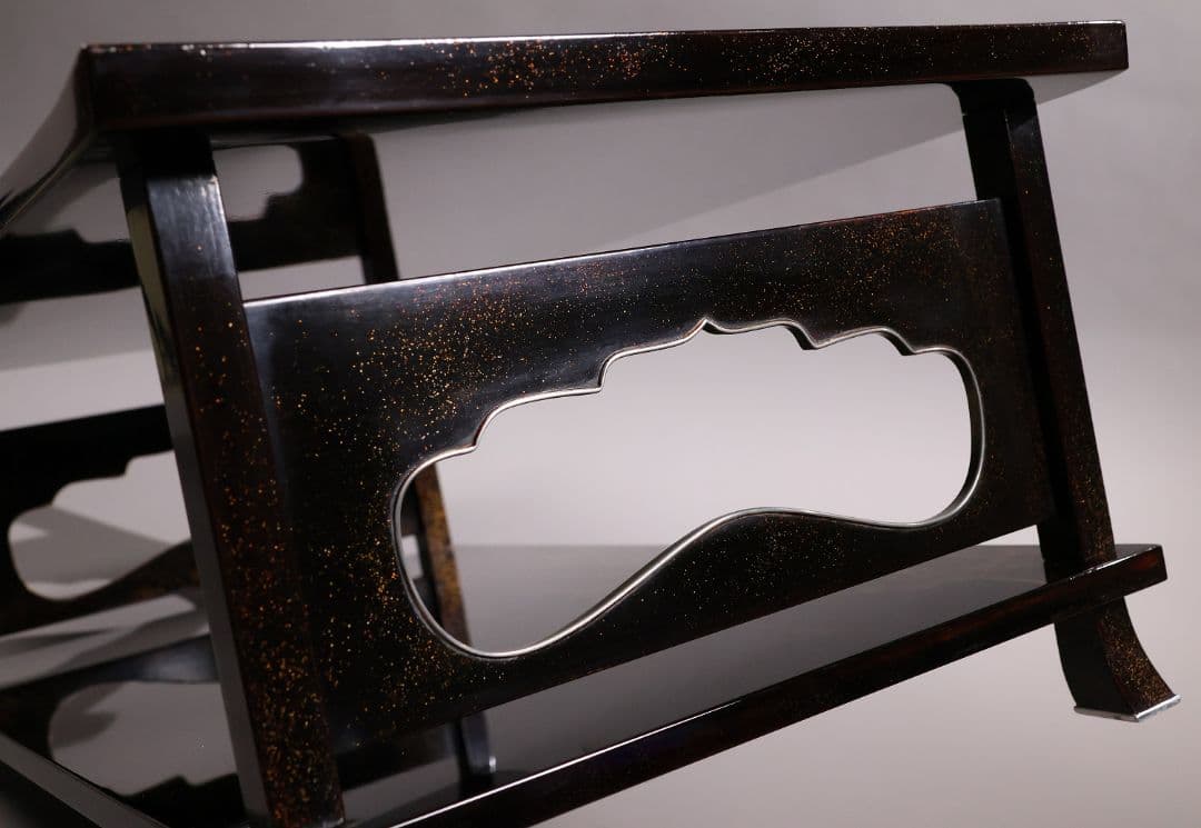 【MA771】蒔絵師 久世宗春 研出山水蒔絵 上手 冠卓 二段卓 共箱 木製