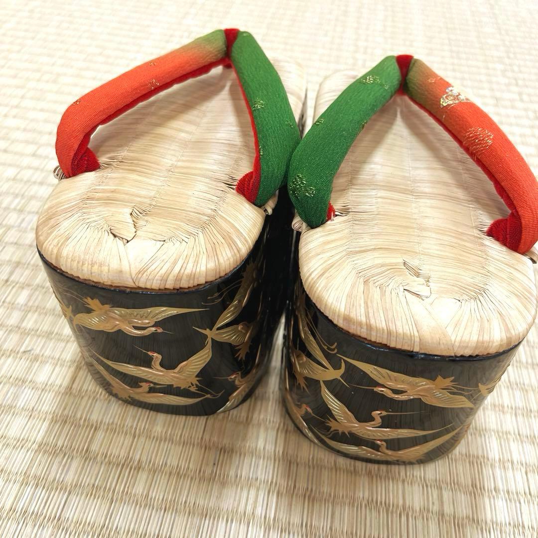 七五三 ぽっくり 七歳 飛鶴 漆金蒔絵 本畳 (未使用品)