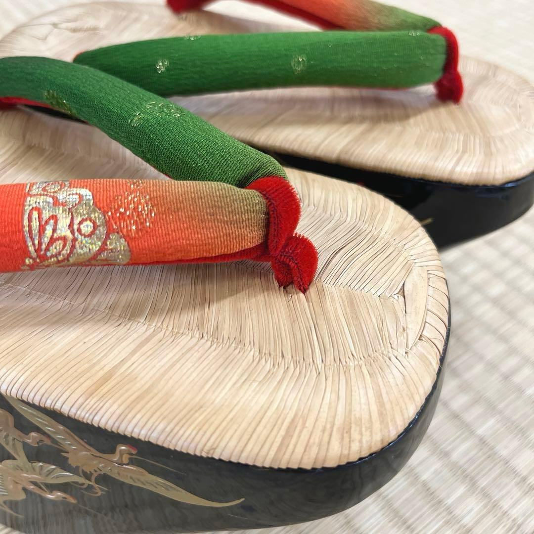 七五三 ぽっくり 七歳 飛鶴 漆金蒔絵 本畳 (未使用品)