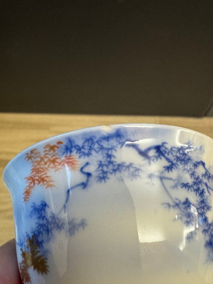 1522 深川製磁　染付紅葉　湯呑4客　時代物