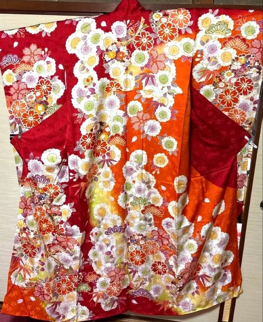 マトマト 赤×オレンジ 吉祥花々 振袖 身丈157