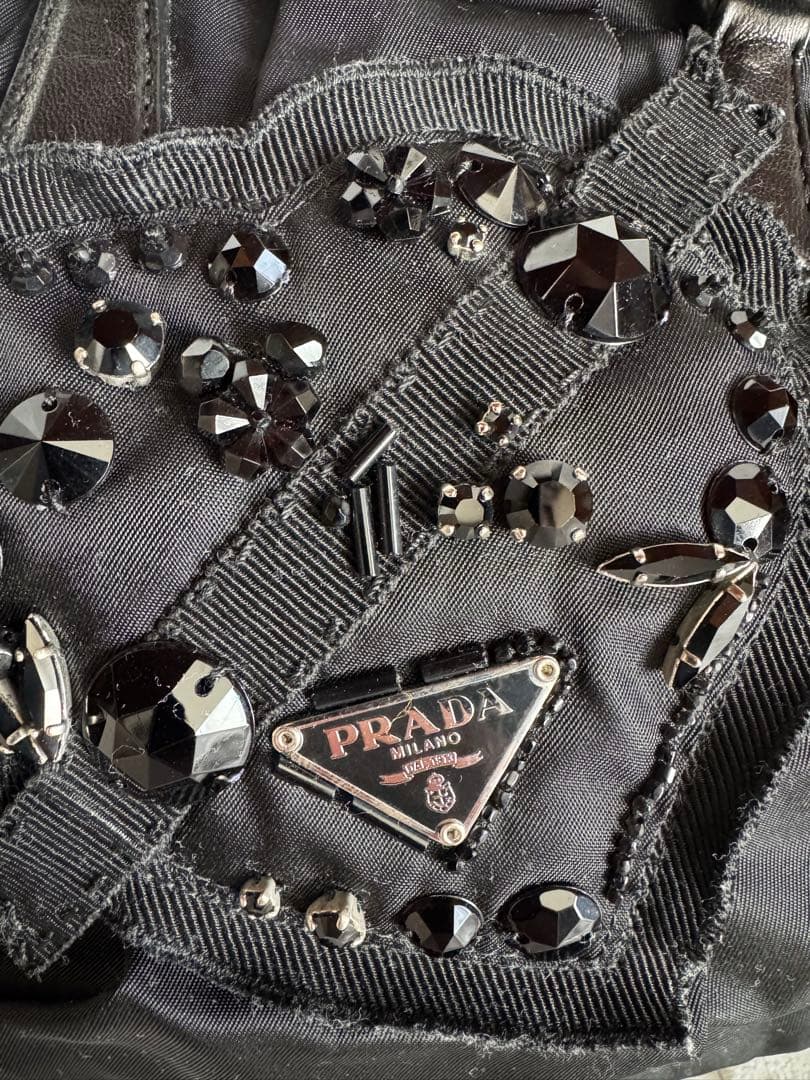 PRADA ビジュー付きハートモチーフ　ハンドバッグ　【美品】