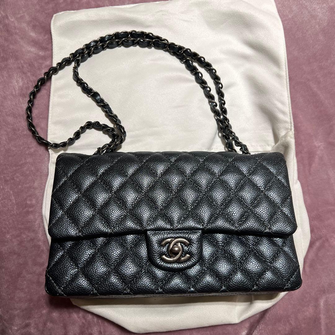 CHANEL マトラッセ キャビアスキン チェーンショルダーバッグ ダークグレー