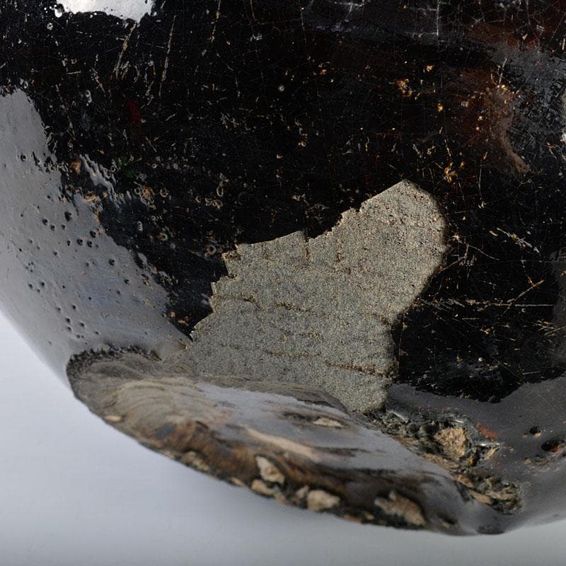 朝鮮　李朝　黒釉壷　鶴首瓶　時代箱付　M　R4425B