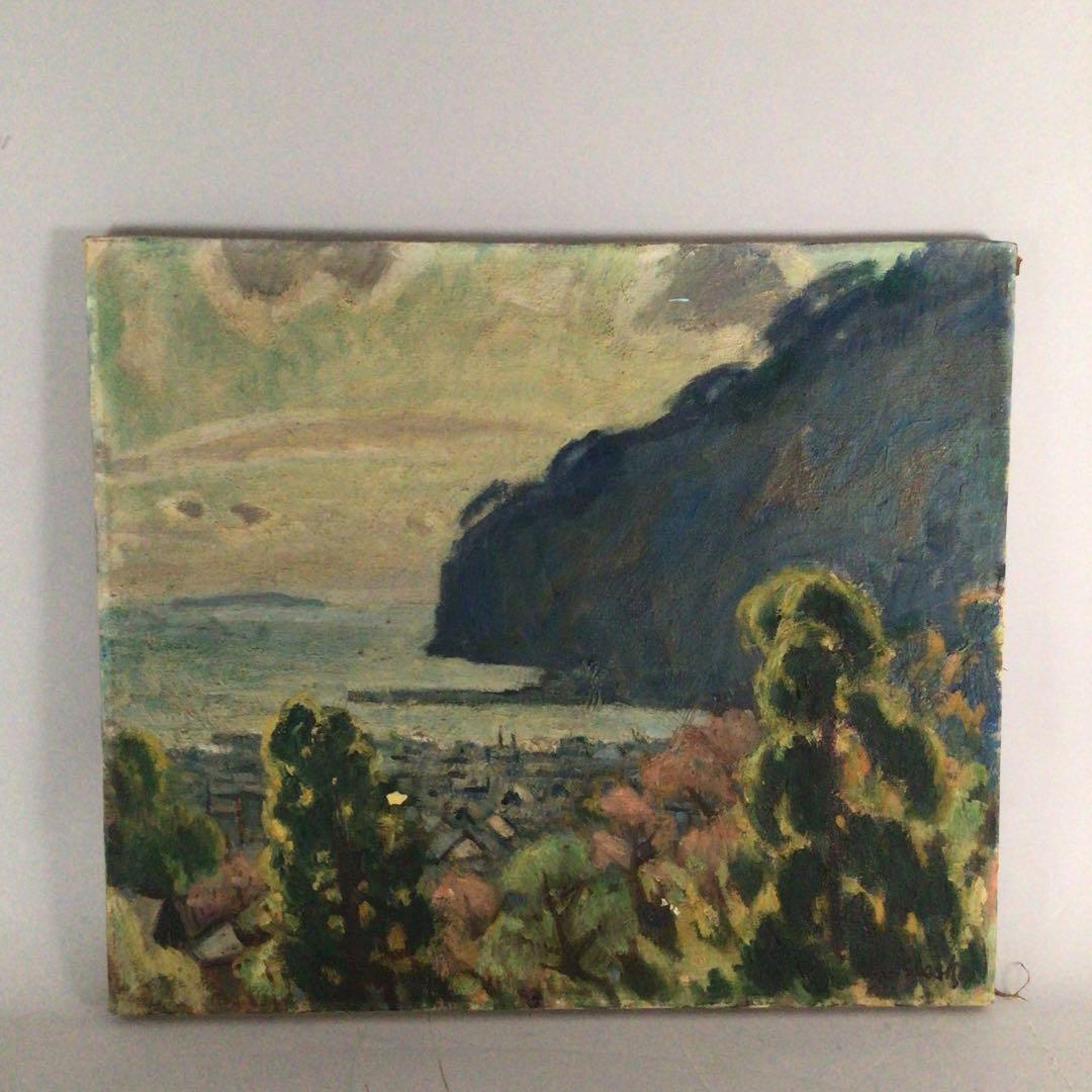 No3710額装　笹鹿彪　「熱海の朝」　油彩画10号　直筆サイン　絵画　送料無料