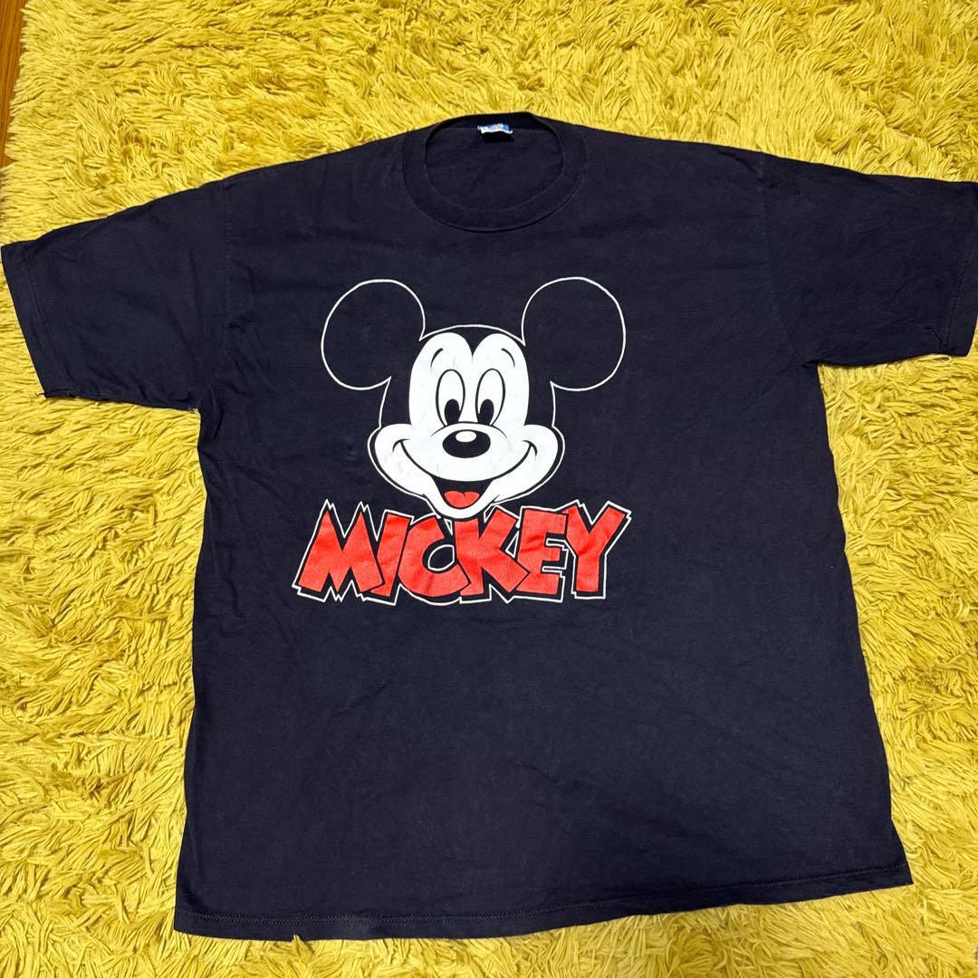 棚*K様 80sヴィンテージミッキーマウスフェイスTシャツ黒XLフェードdisn