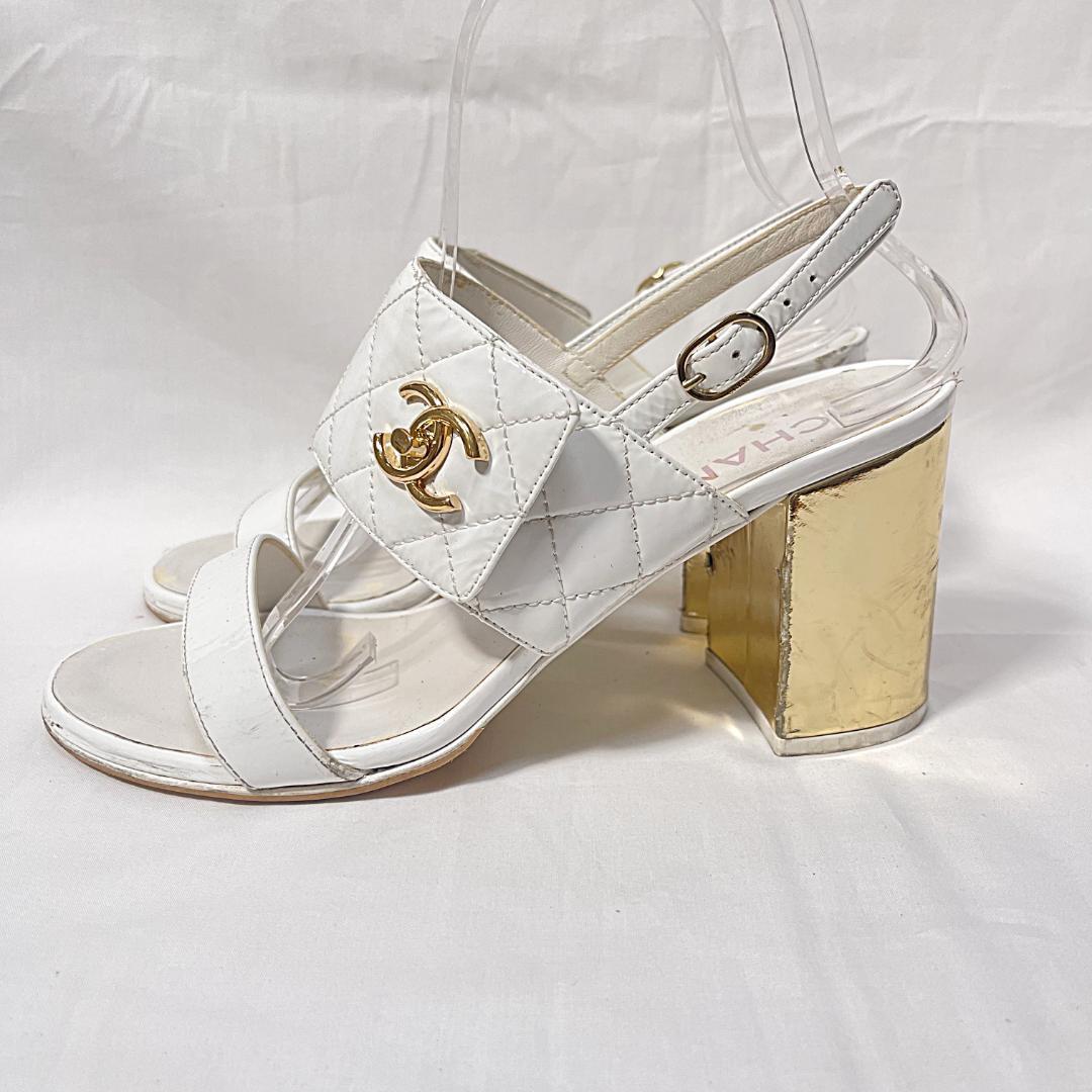 CHANEL シャネル パテント ココマーク サンダル ホワイト 37 1/2
