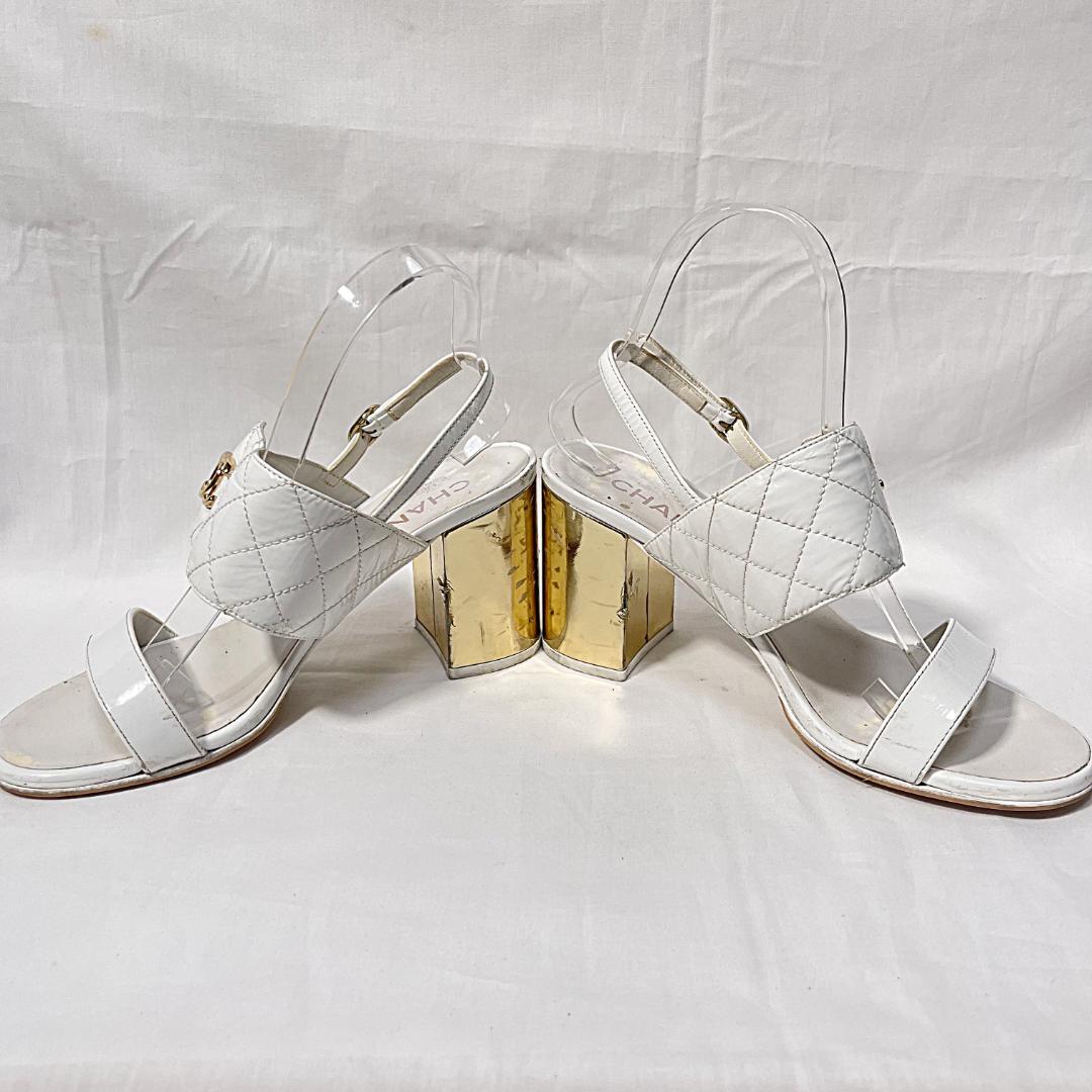 CHANEL シャネル パテント ココマーク サンダル ホワイト 37 1/2