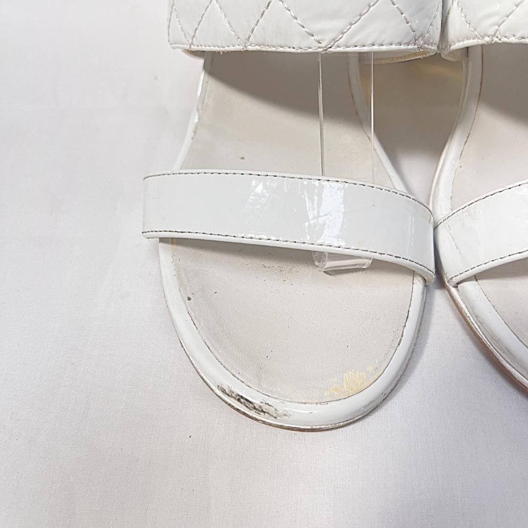 CHANEL シャネル パテント ココマーク サンダル ホワイト 37 1/2