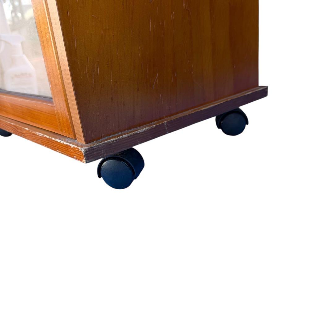 両面開き キャスター付 レトロ木製キャビネット