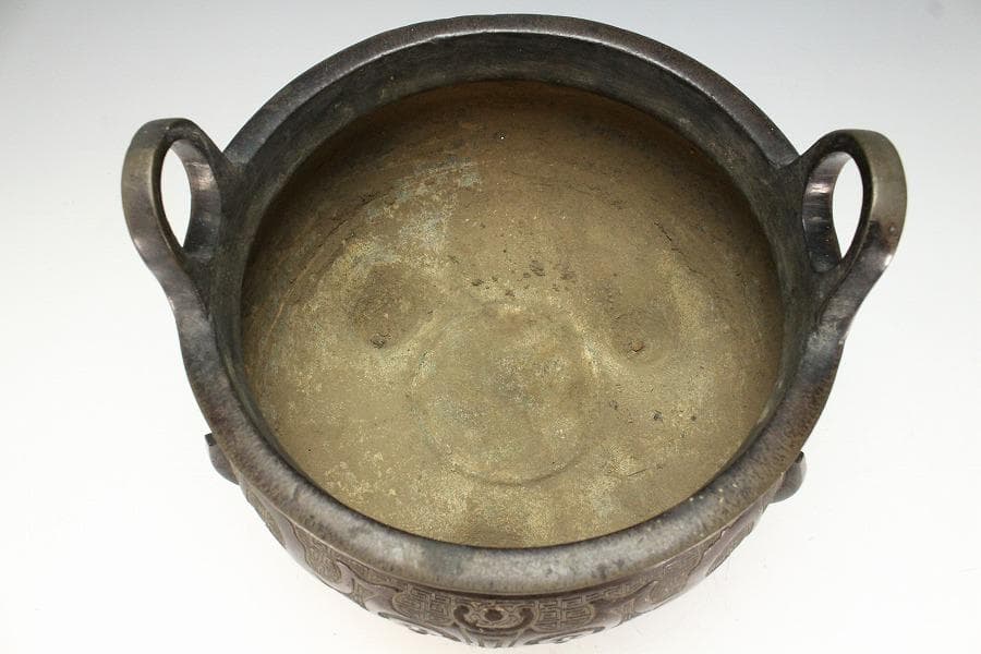 古銅 饕餮紋 双耳 円形 瓶掛(K-LC698)