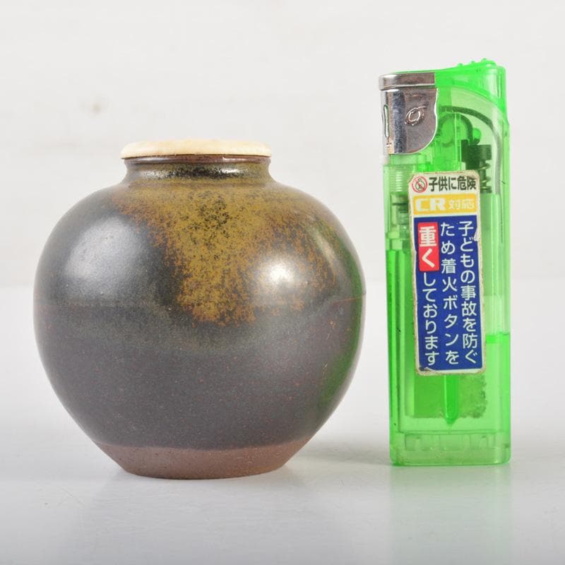 茶道具　丹波焼　市野信水作　茶入　共箱　V　6507