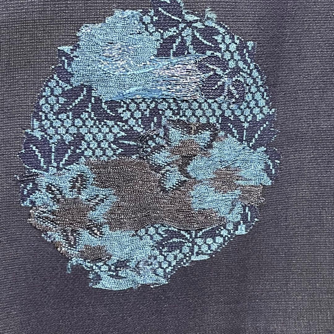 美品 着物 正絹 絽 夏物 単衣 小紋 刺繍 花丸紋 花柄 青 紫系 しつけ有