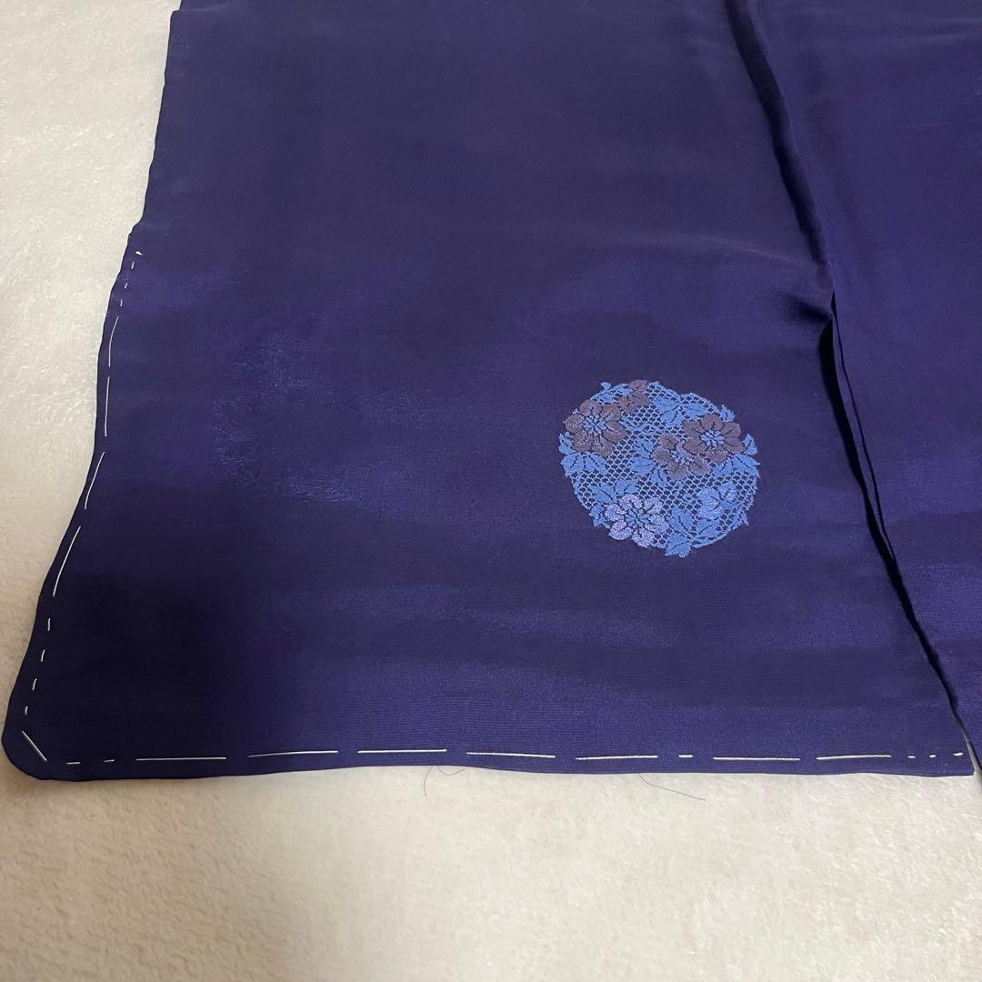 美品 着物 正絹 絽 夏物 単衣 小紋 刺繍 花丸紋 花柄 青 紫系 しつけ有