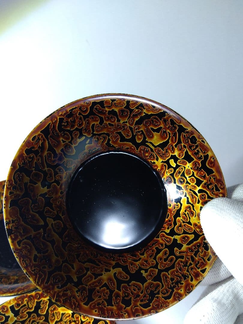 昭和レトロ　5個　会津塗　金虫喰塗　国産漆器　折笠漆器店　約9×2㎝