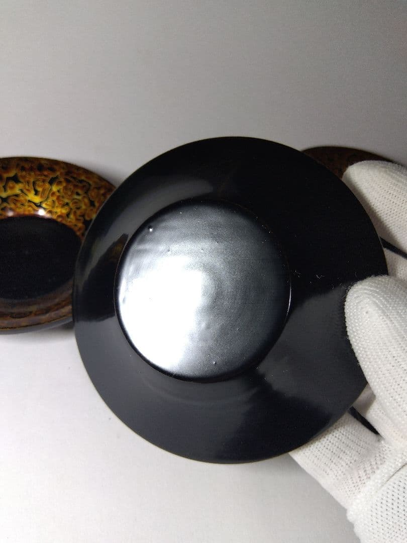 昭和レトロ　5個　会津塗　金虫喰塗　国産漆器　折笠漆器店　約9×2㎝