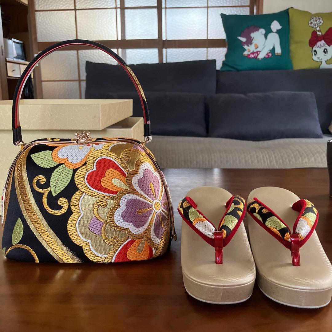 沙織　花柄刺繍 草履バックセット