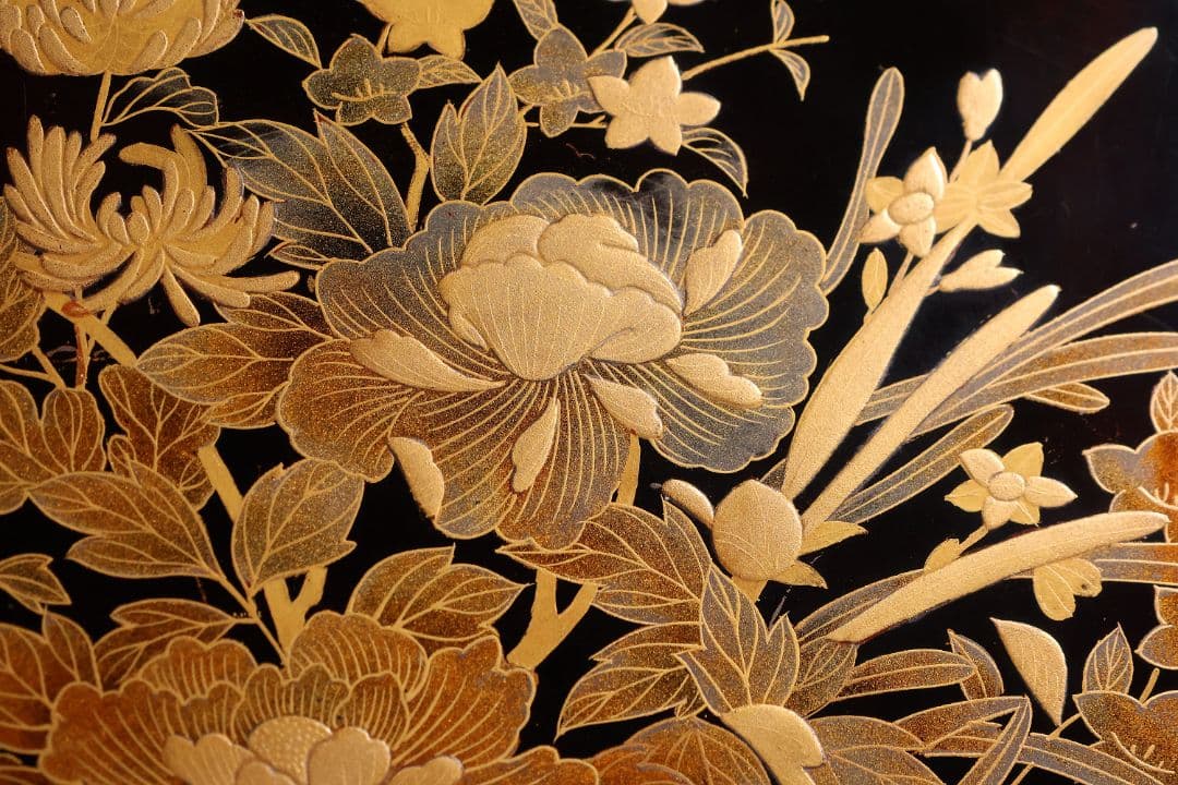 【MA699】加賀蒔絵 饅羹重 内梨地 花車 金蒔絵 木製漆器 饅頭箱 菓子器