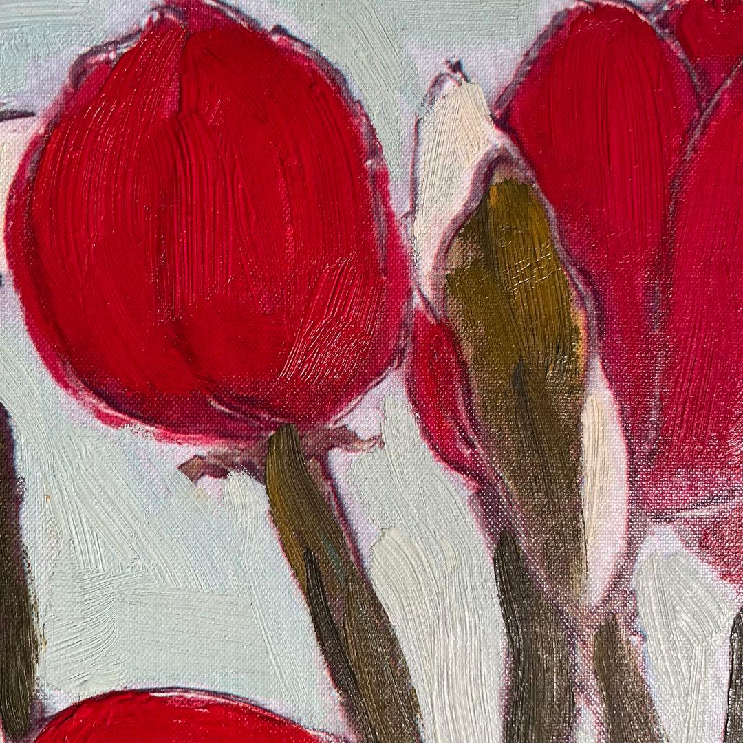 手書き油絵 チューリップ 額付 絵画 インテリア 油彩画