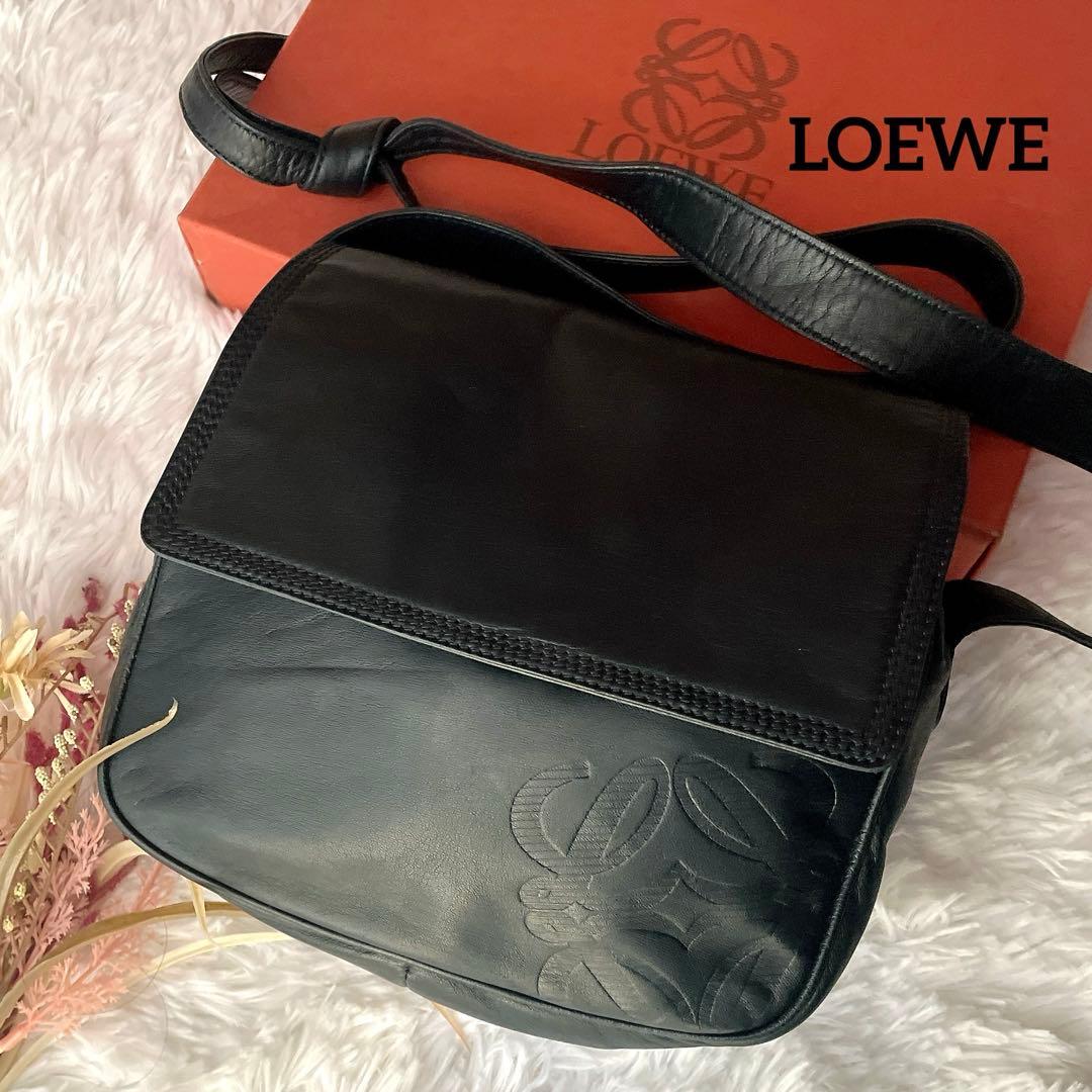 希少⭐︎LOEWE ネイビー アナグラム ナッパレザー 本革 ショルダーバッグ