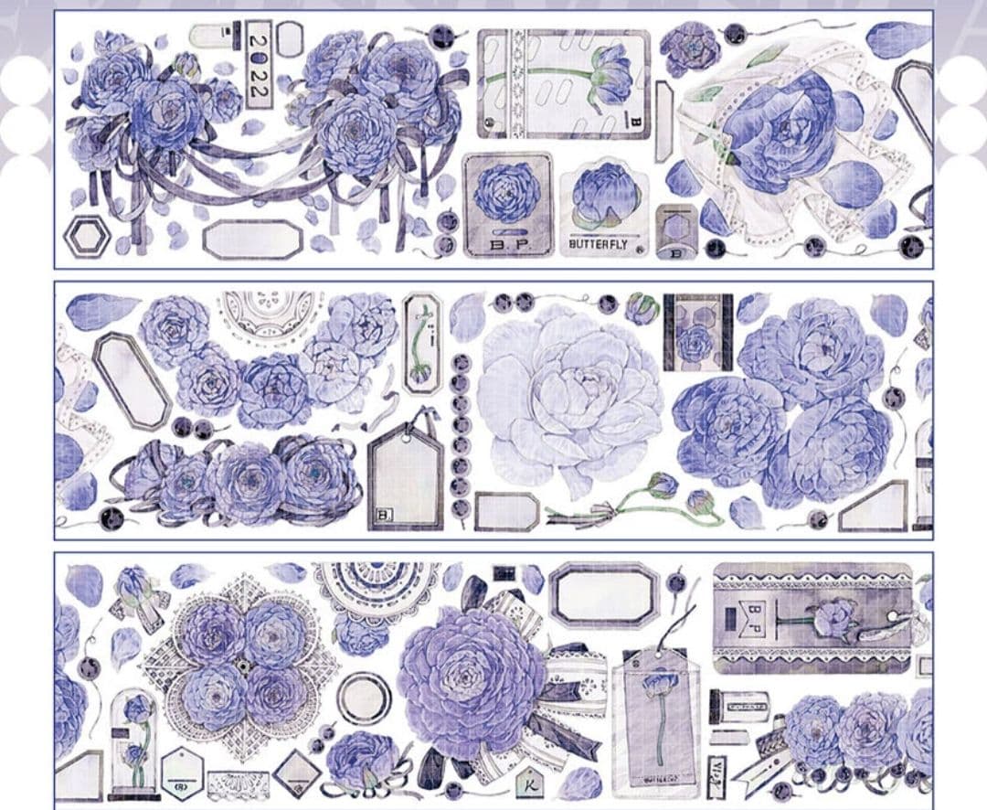 巻売 611★ 海外 マスキングテープ マステ PET 花 装飾 薔薇 銀ホロ