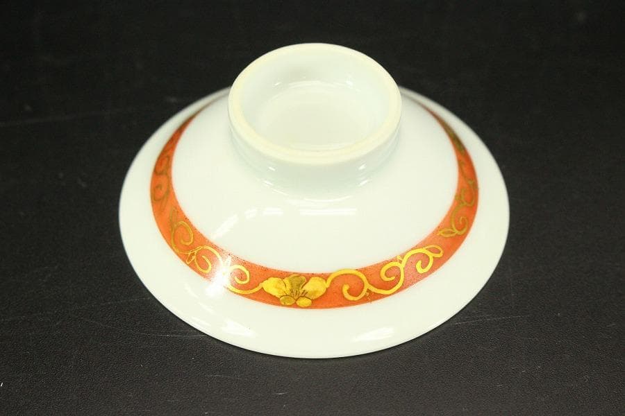 煎茶 赤金彩 蓋碗 和善作 六客 美品(LC807)