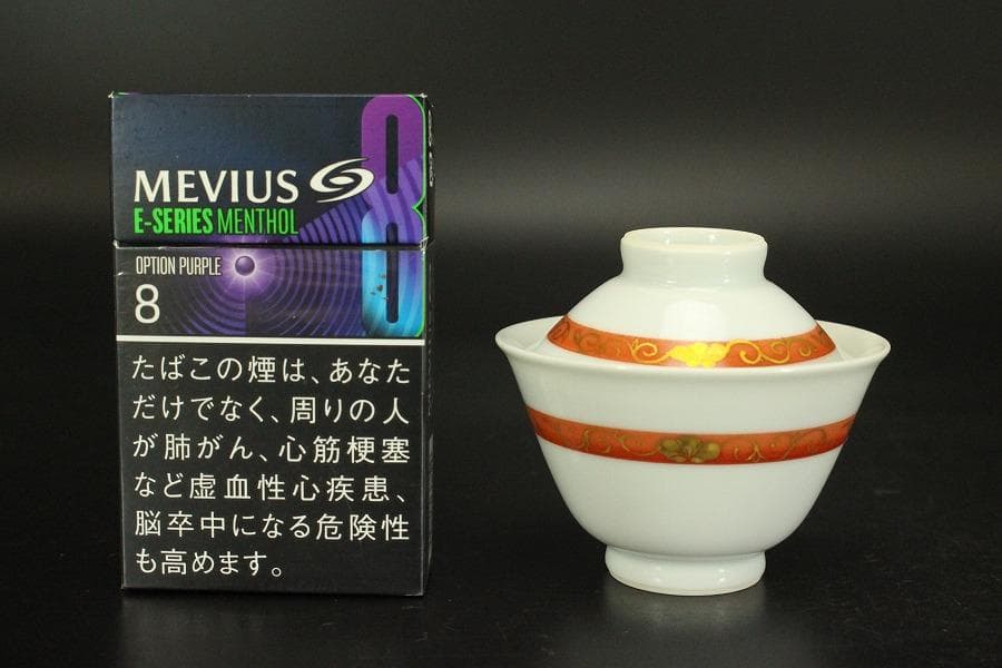 煎茶 赤金彩 蓋碗 和善作 六客 美品(LC807)