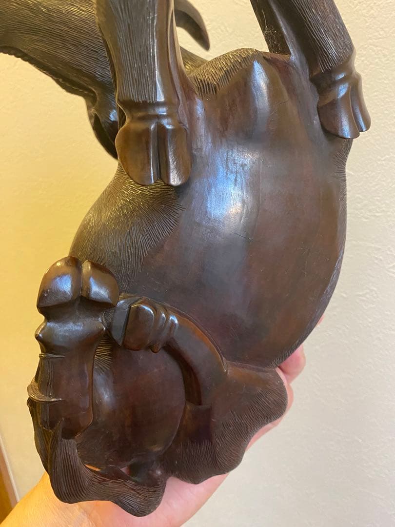 紫檀、彫刻水牛牧童像、サイズ長さ25cm重さ約1830g