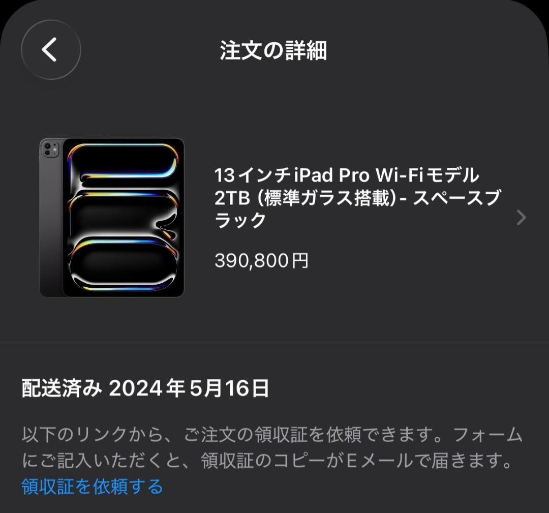 M4 iPad Pro 13インチ 2TB Wi-Fiモデル スペースブラック