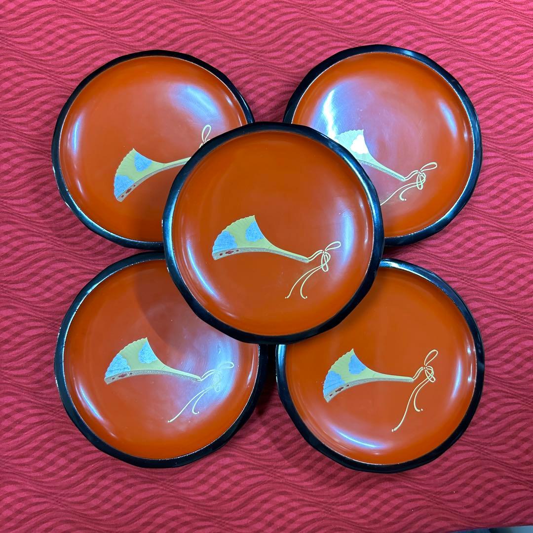 036 會津塗　塗師　渡部喜三郎 本漆 鉢&銘々皿　菓子皿 6点セット
