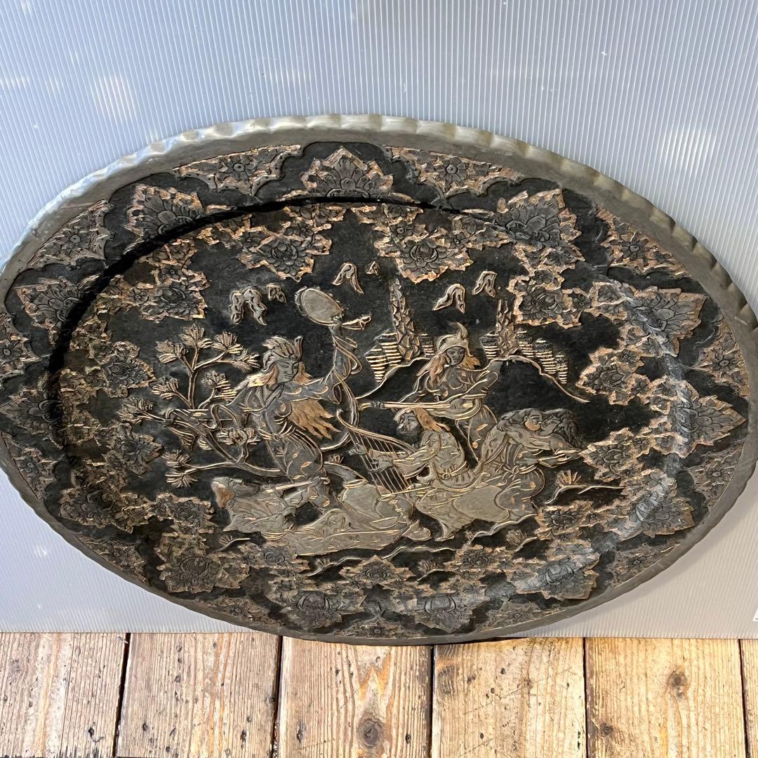 ペルシャ　アンティーク　トレイ　銅製　　壁掛　インテリア　銅板　希少