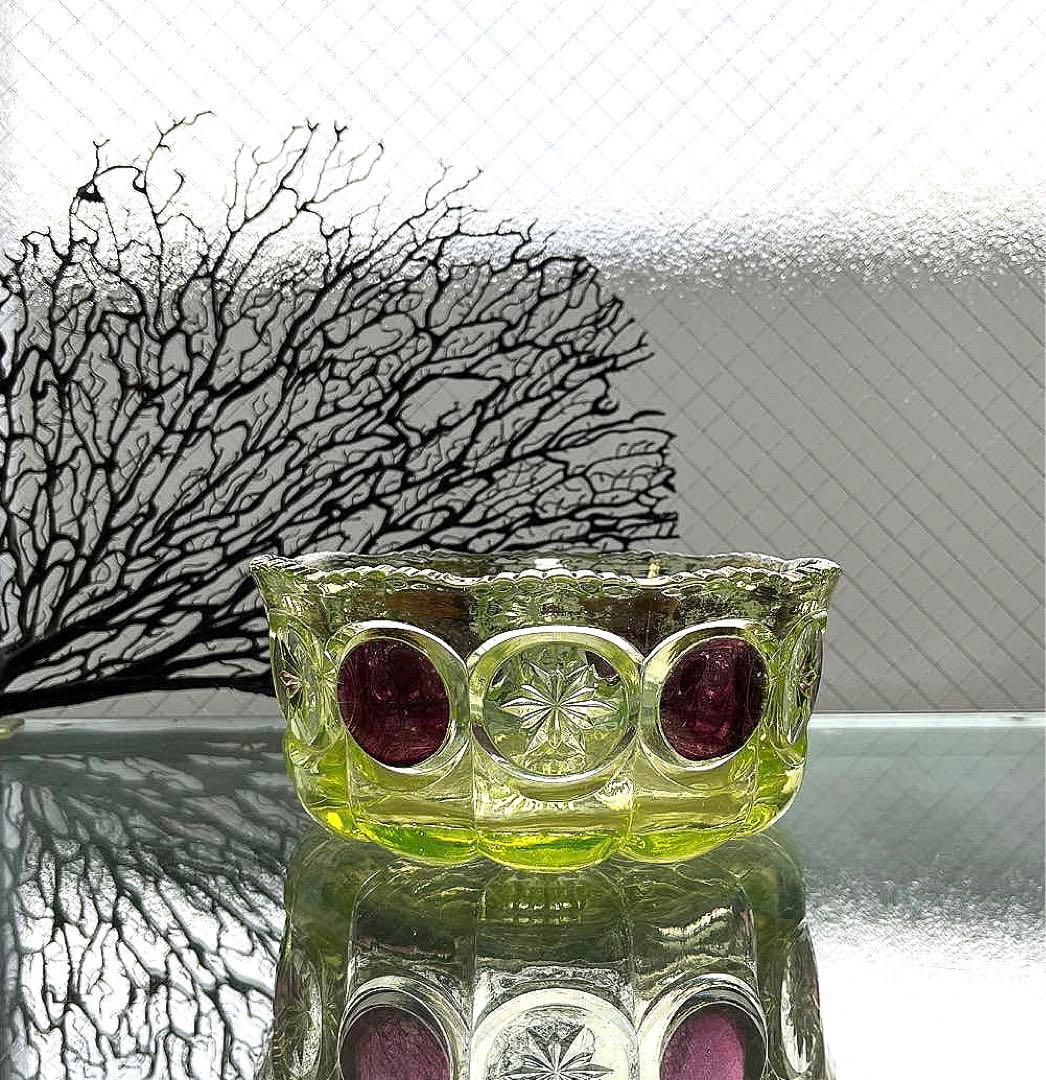 骨董　時代プレス　ラスター彩釉薬　ギザフチ　大鉢　菓子器　ウランガラス