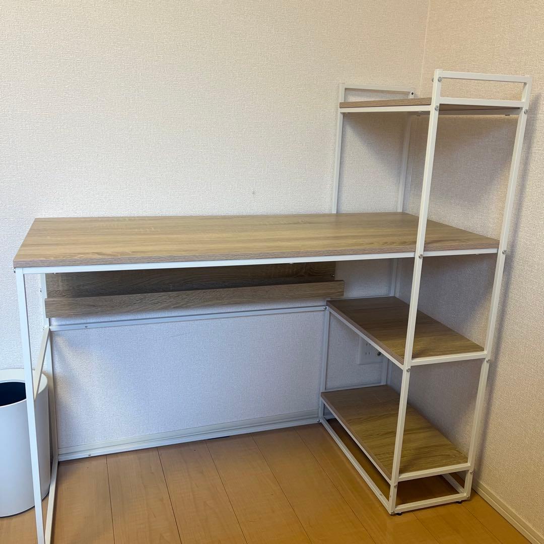 LOWYA パソコンデスク 幅110cm おしゃれ 本棚付き 収納付き ラック