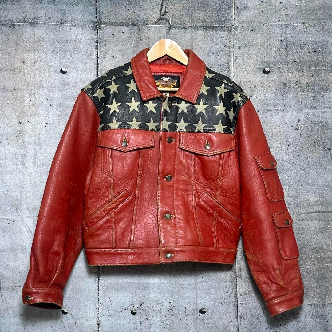 ⭐️90s⭐️HARLEY DAVIDSONライダースジャケット　アメリカ星条旗