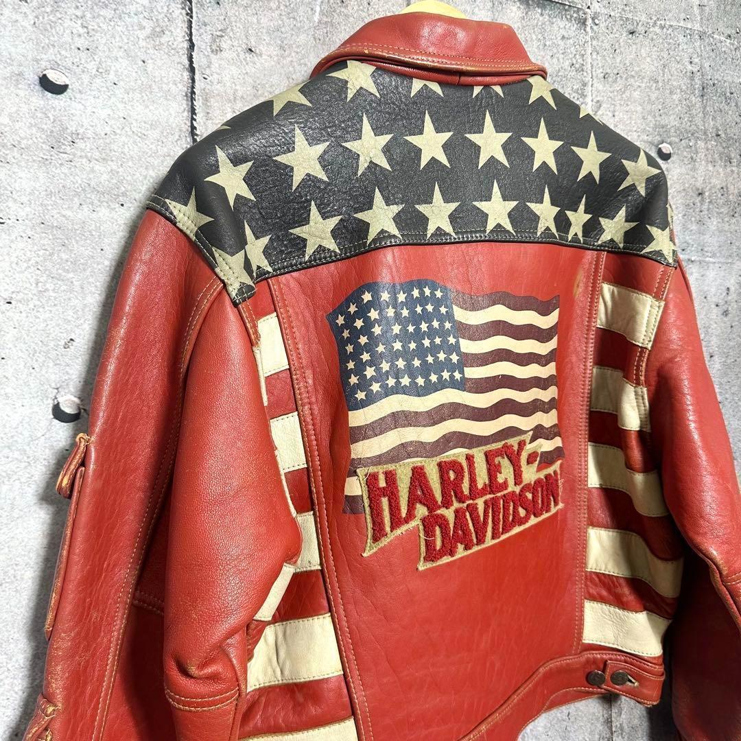 ⭐️90s⭐️HARLEY DAVIDSONライダースジャケット　アメリカ星条旗